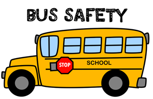 Picture of school bus with the words bus safety on the top. 